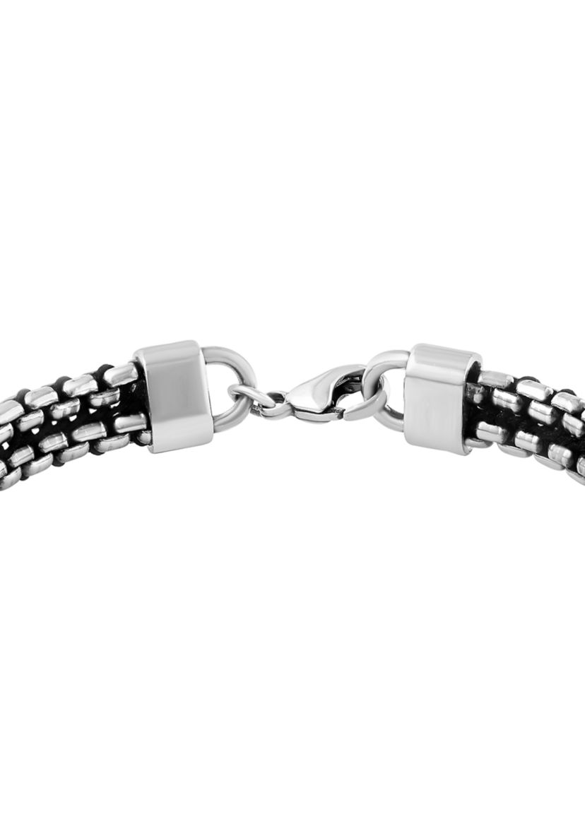  Sterling Silver and Black Cord 8.5" Mens Bracelet 