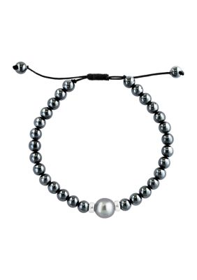 Effy Sterling Silver Black/tahitian Pearl, Hematite Adjustable Men's Bracelet
