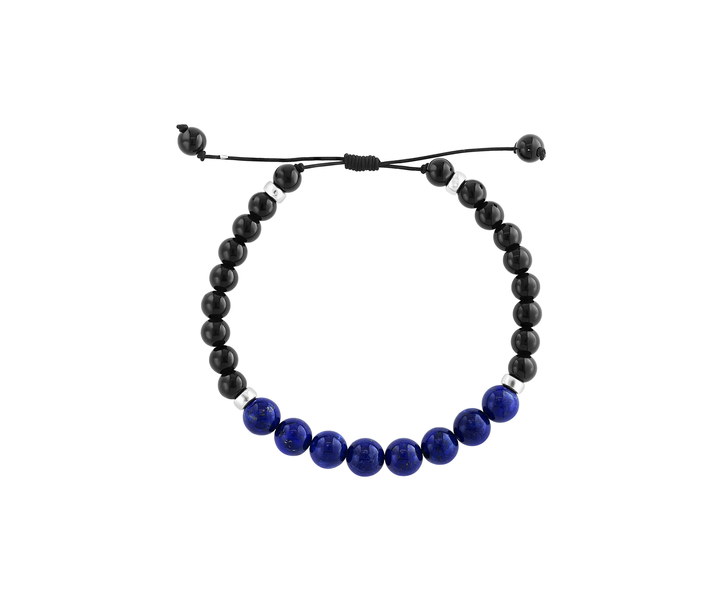 Sterling Silver Lapis Lazuli, Onyx Mens Adjustable Bracelet