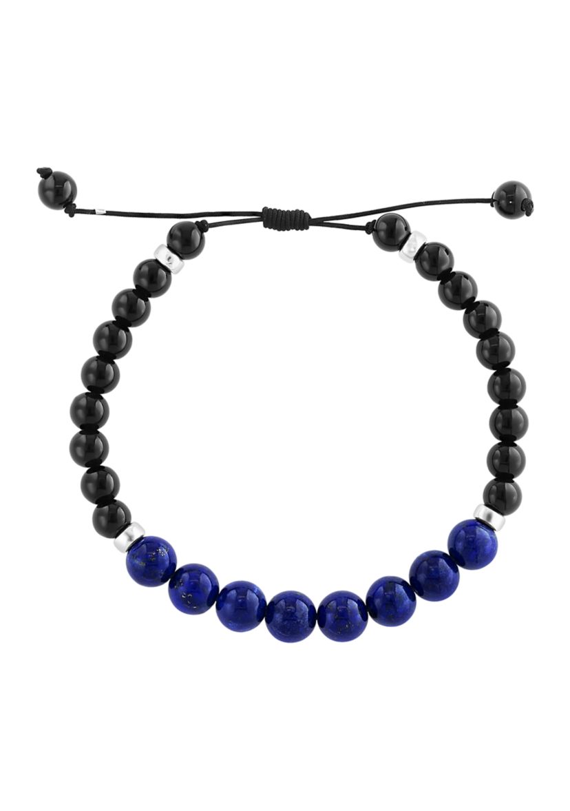 Sterling Silver Lapis Lazuli, Onyx Mens Adjustable Bracelet
