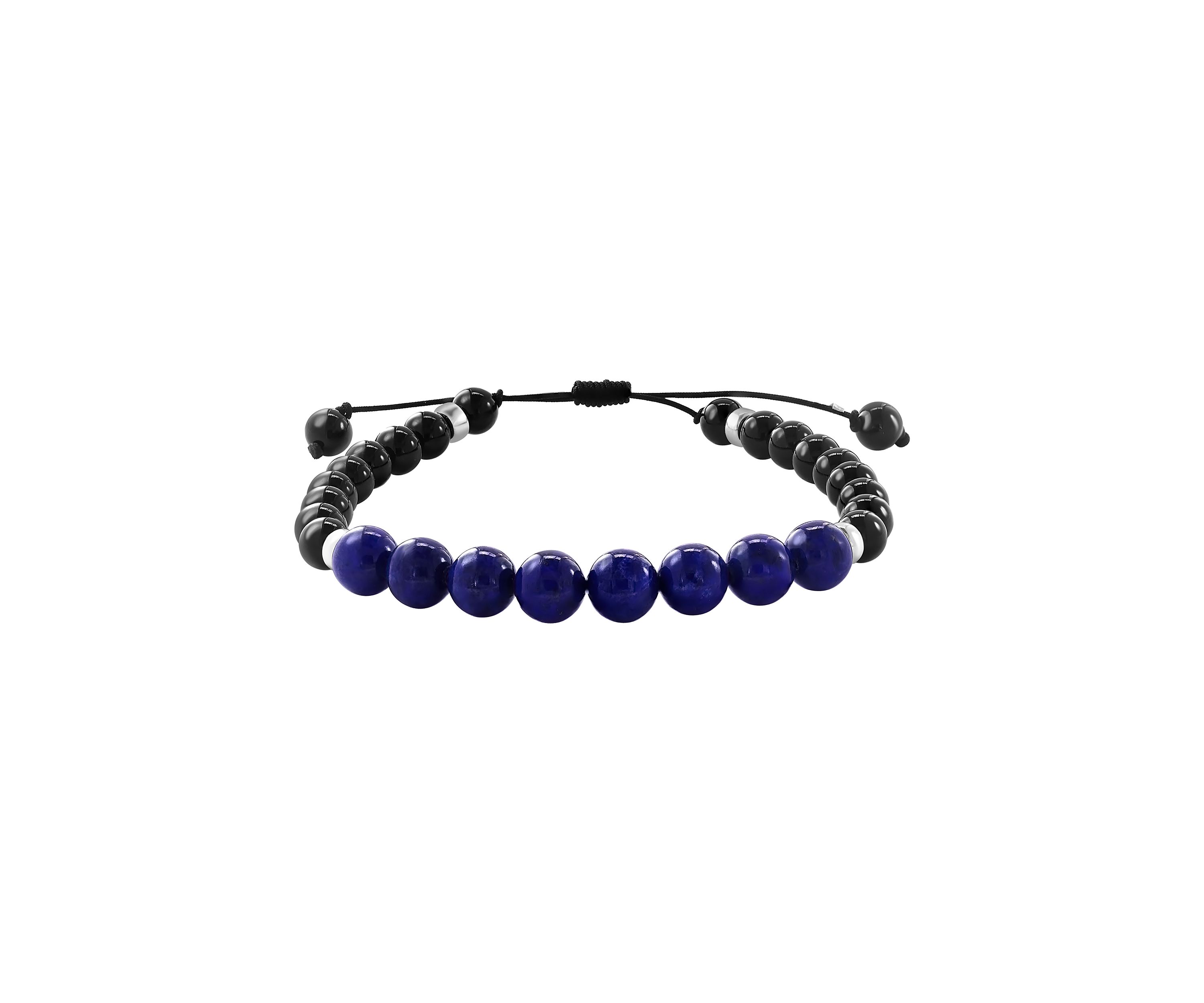 Sterling Silver Lapis Lazuli, Onyx Mens Adjustable Bracelet