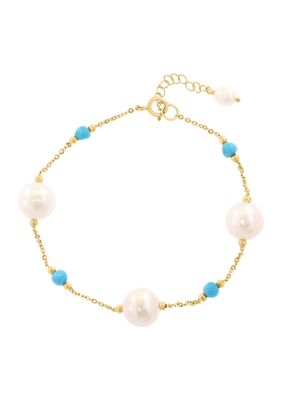 Effy 14K Yellow Gold Fresh Water Pearl Turquoise Bracelet, 7