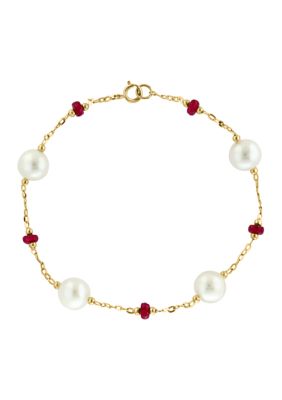 Effy Fresh Water Pearl Ruby Bracelet in 14K Yellow Gold, 7.5 in