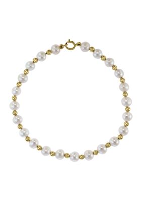 Effy 14K Yellow Gold Freshwater Pearl and Gold Bead 7.5 Inch Bracelet, 7 in