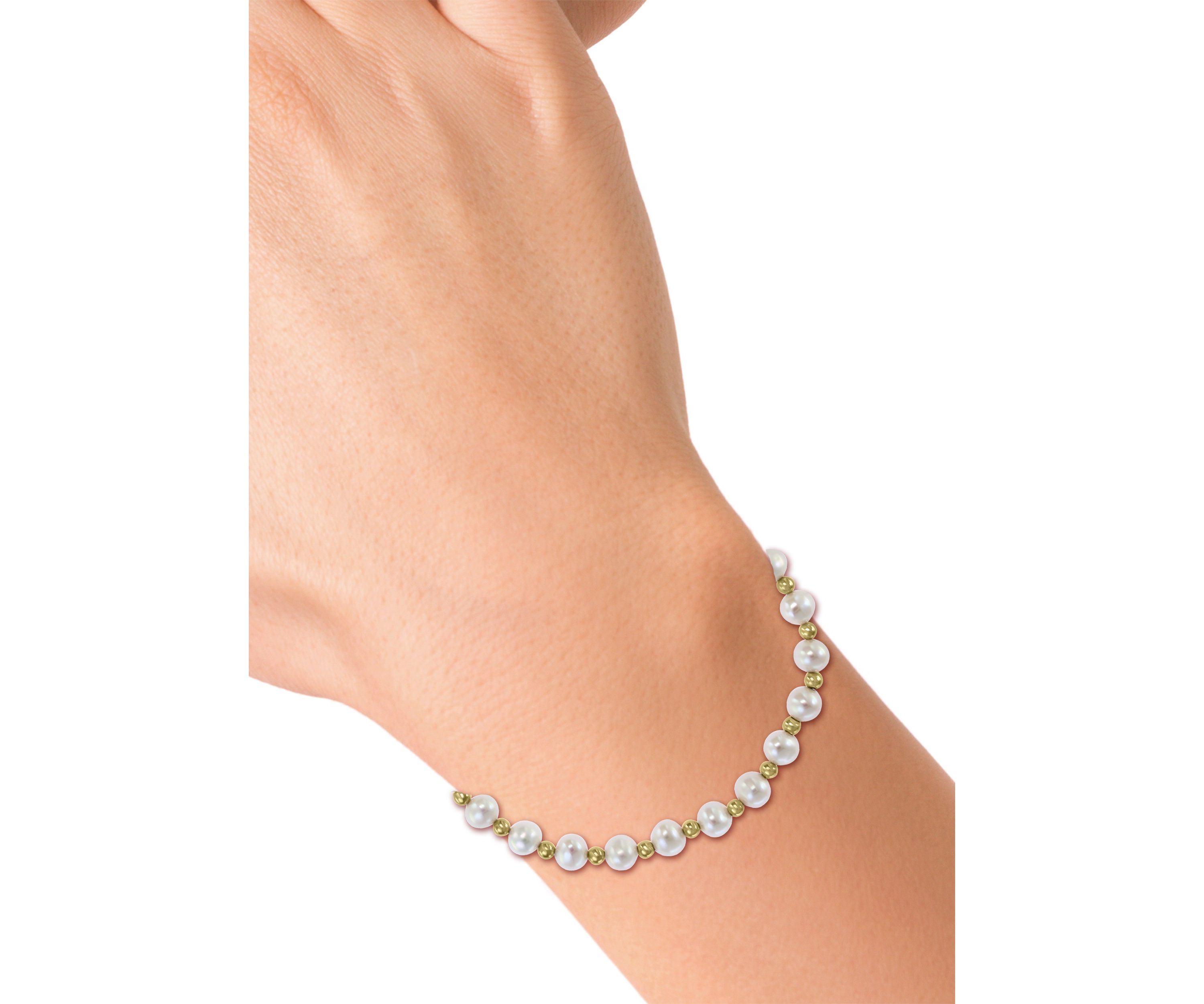  14K Yellow Gold Freshwater Pearl and Gold Bead 7.5 Inch Bracelet