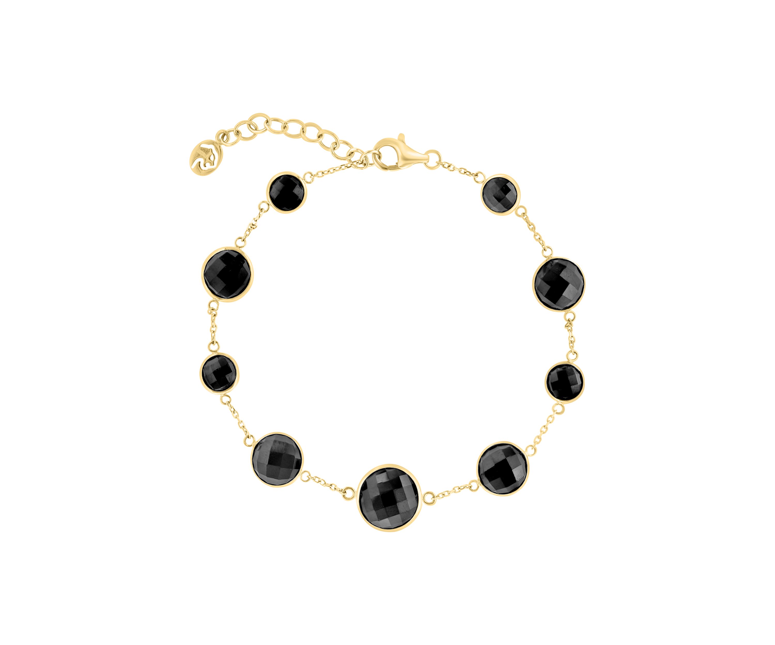 Onyx Beaded Bracelet In 14k Yellow Gold 