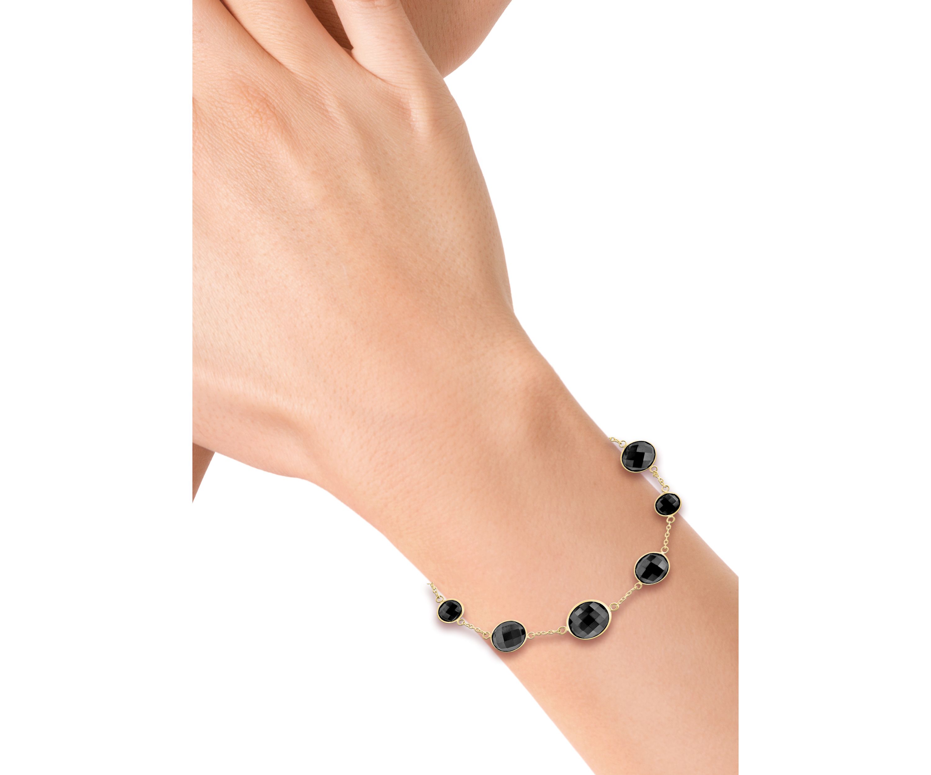 Onyx Beaded Bracelet In 14k Yellow Gold 