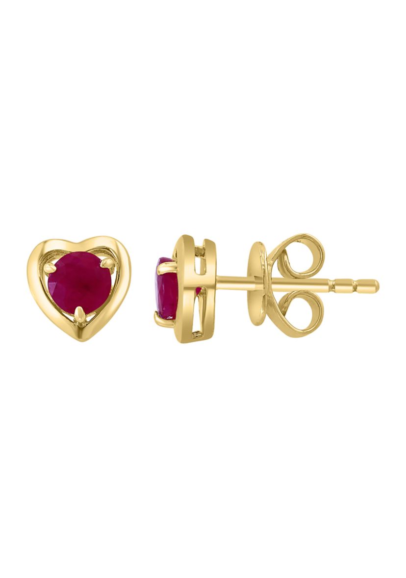 925 Gold Plated Silver Ruby Heart Earrings 