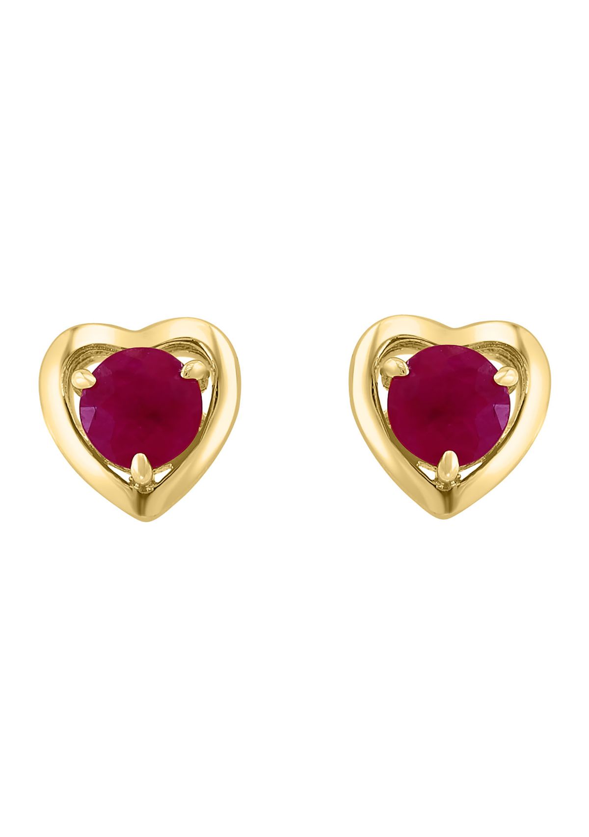 925 Gold Plated Silver Ruby Heart Earrings 