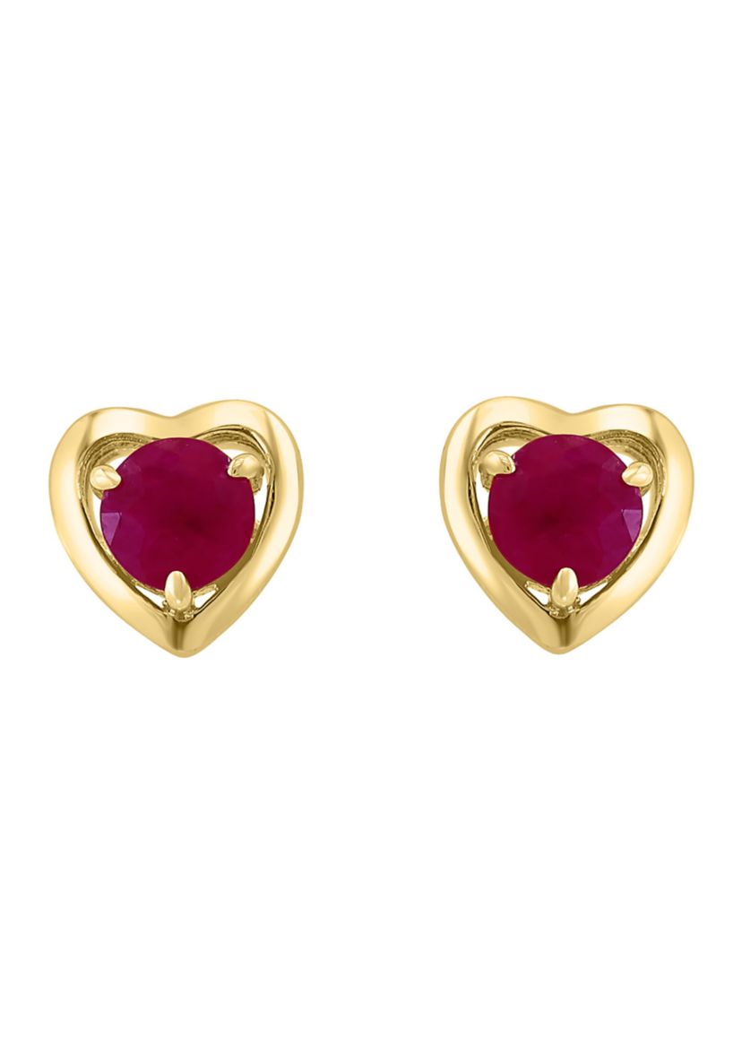 925 Gold Plated Silver Ruby Heart Earrings 