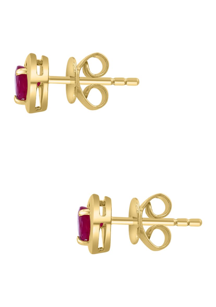 925 Gold Plated Silver Ruby Heart Earrings 