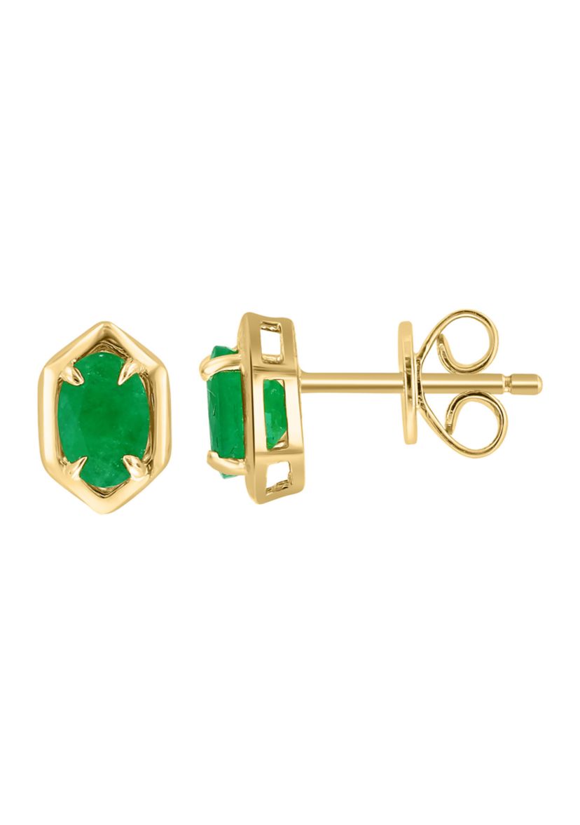 925 Gold Plated Silver Emerald Earrings