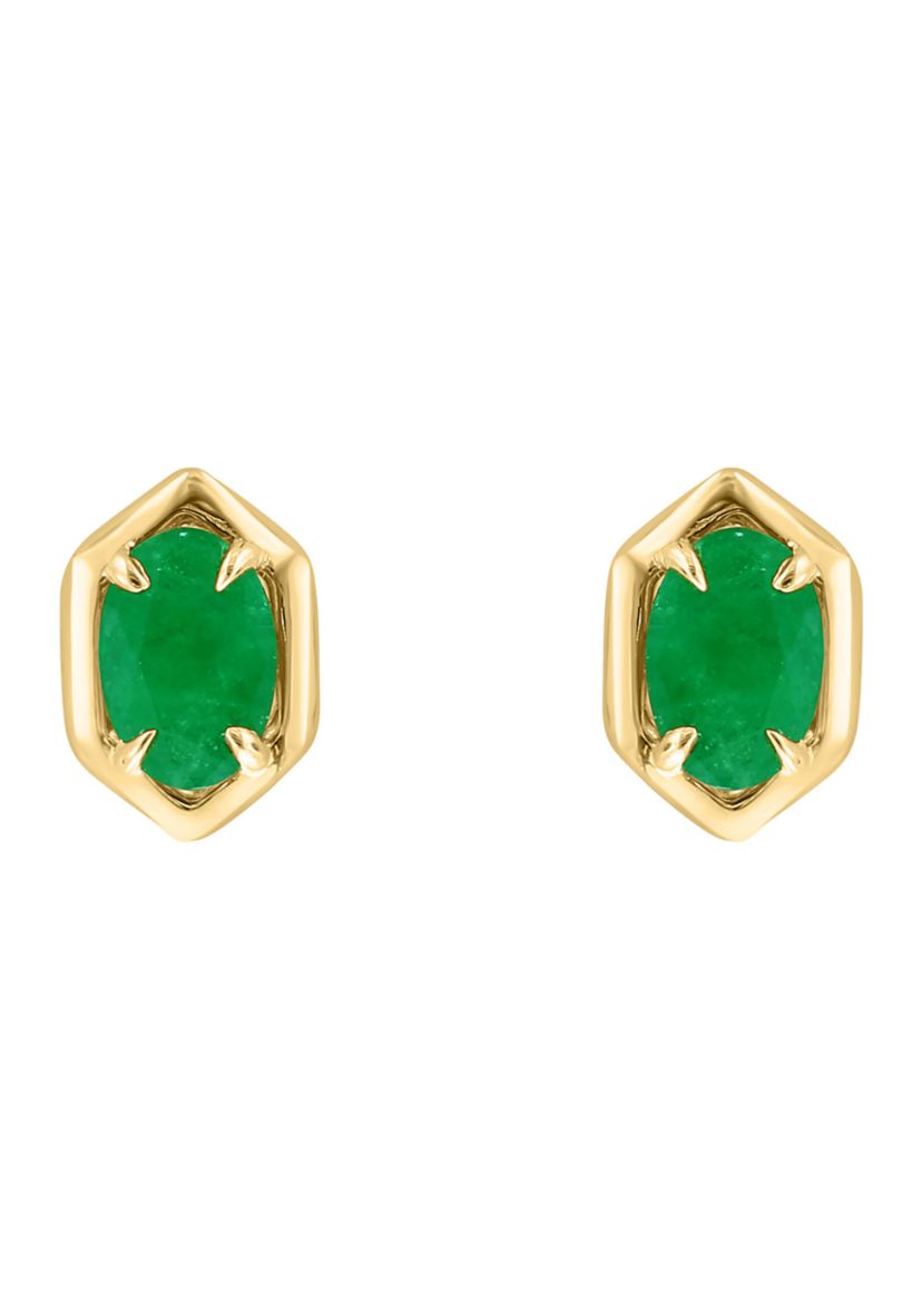 925 Gold Plated Silver Emerald Earrings