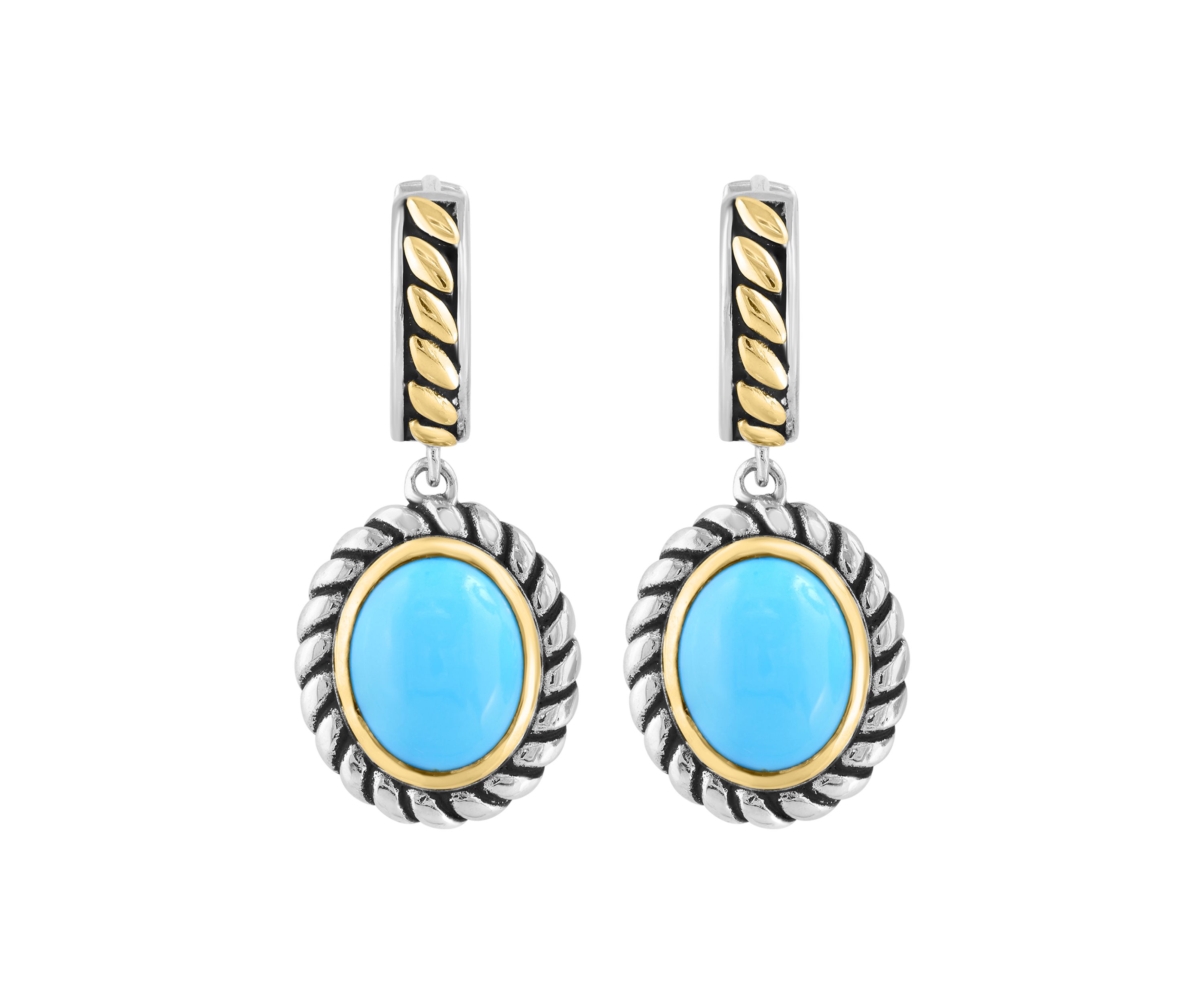 Turquoise Drop Earrings in Sterling Silver and 18K Yellow Gold