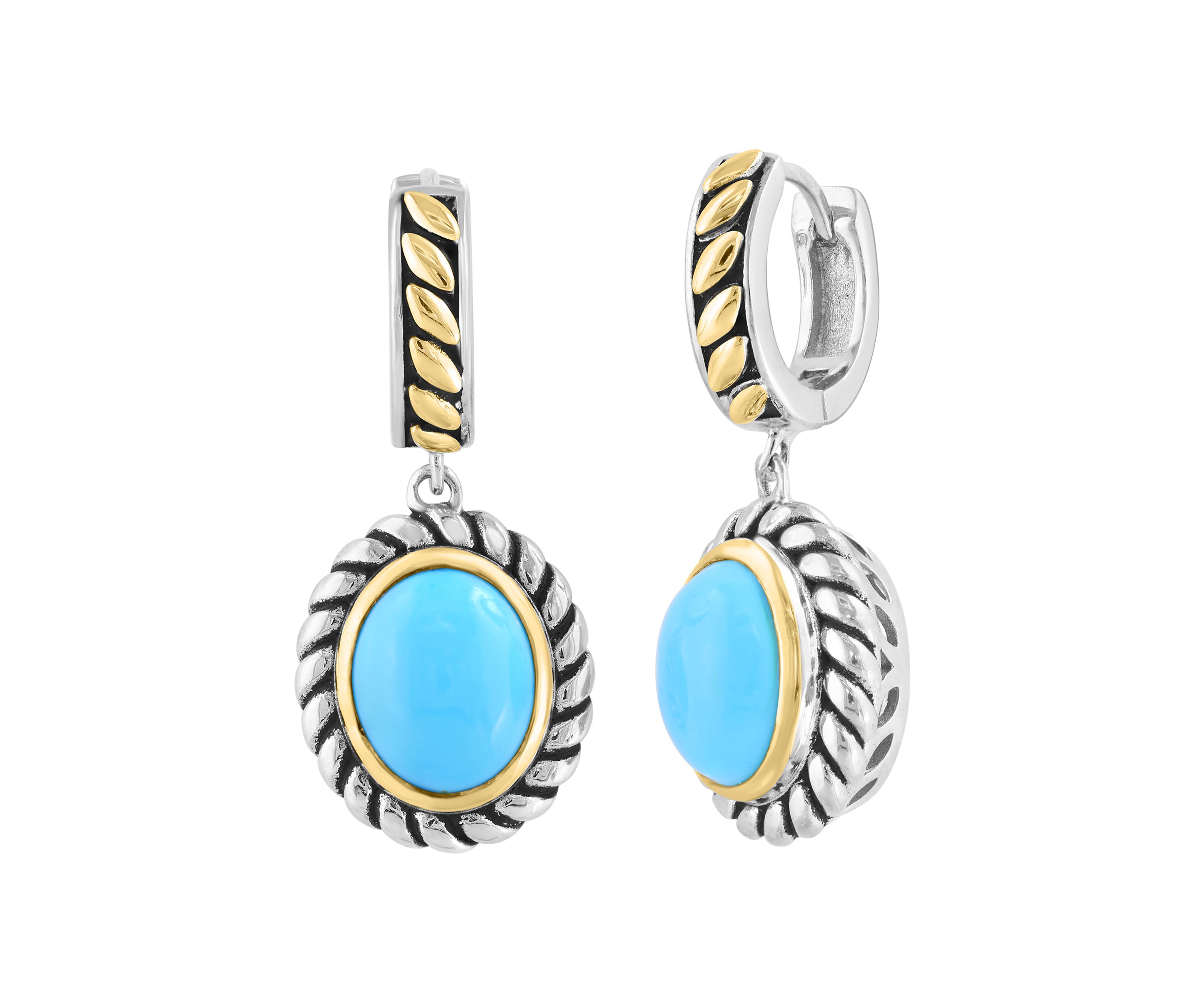 Turquoise Drop Earrings in Sterling Silver and 18K Yellow Gold