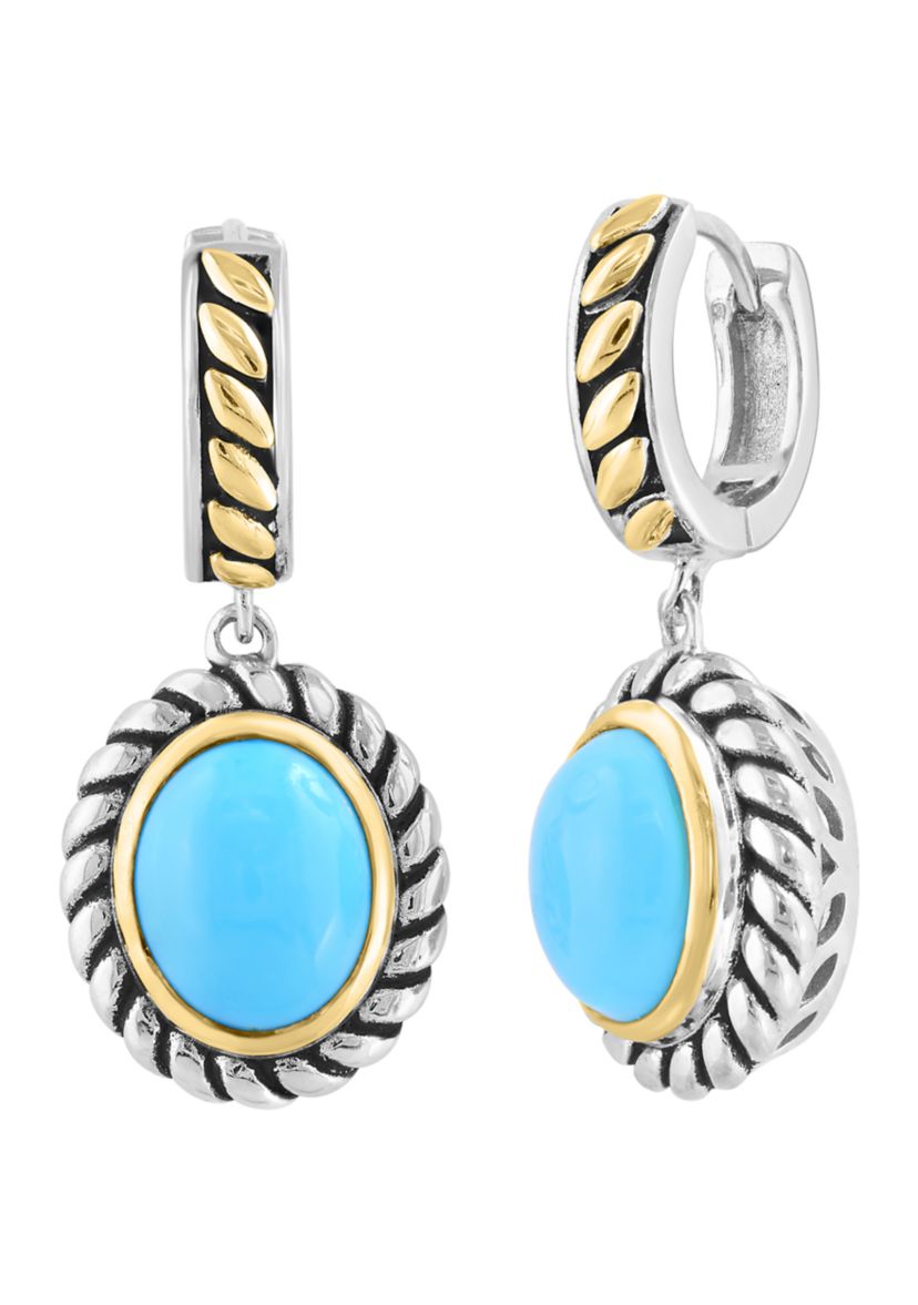 Turquoise Drop Earrings in Sterling Silver and 18K Yellow Gold