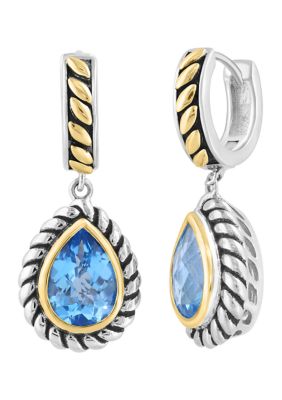 Effy Blue Topaz Pear Earrings in Sterling Silver and 18K Yellow Gold