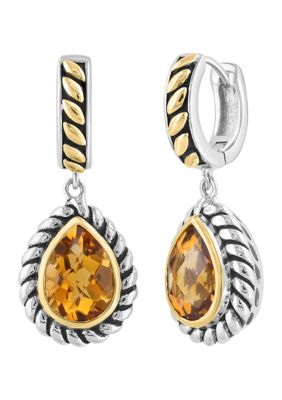 Effy Citrine Pear Earrings in Sterling Silver and 18K Yellow Gold