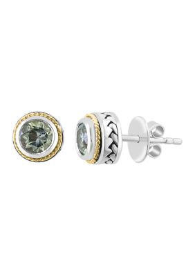 Effy Sterling Silver18K Yellow Gold Green Amethyst Earrings