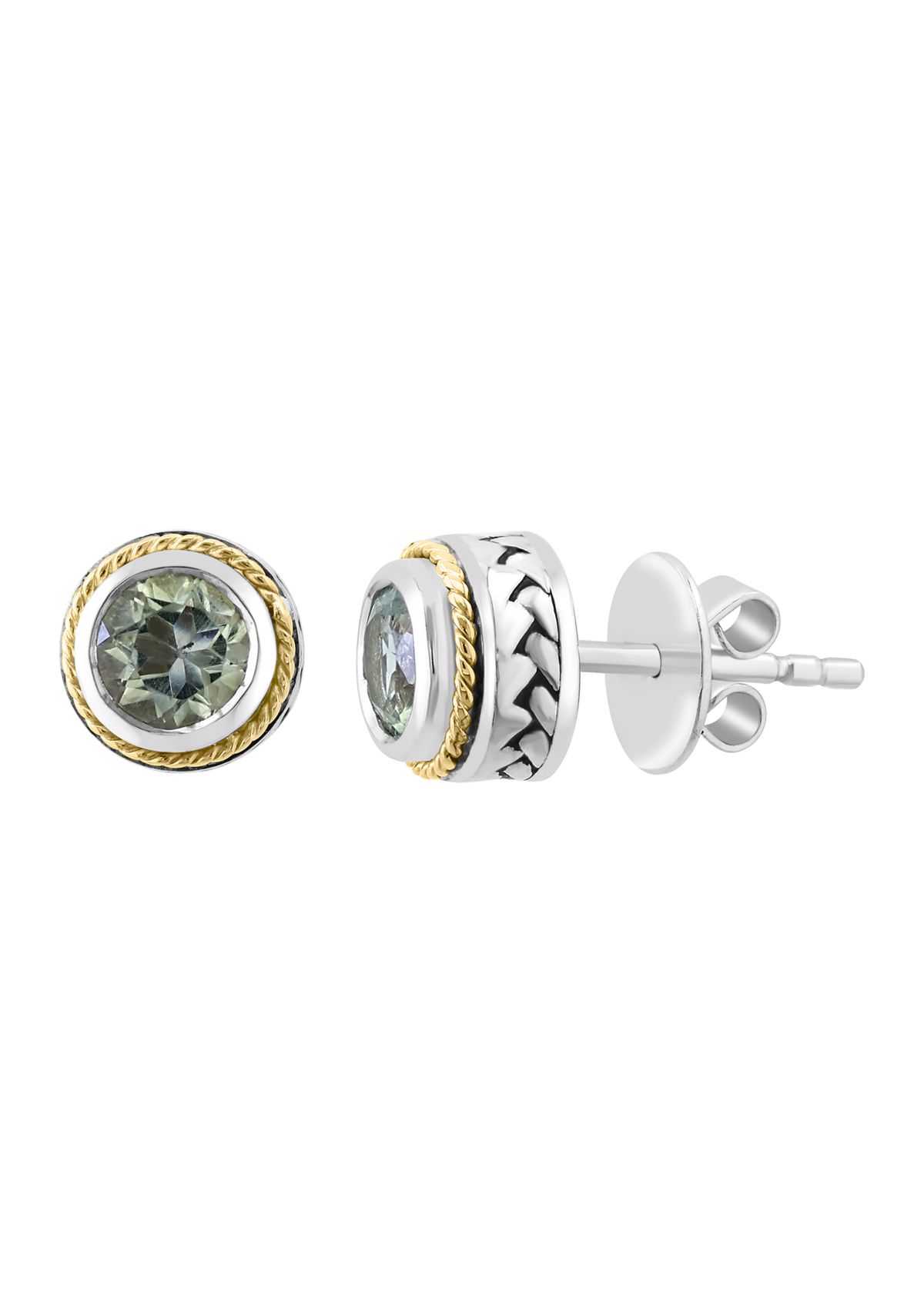 Sterling Silver/18K Yellow Gold Green Amethyst Earrings 