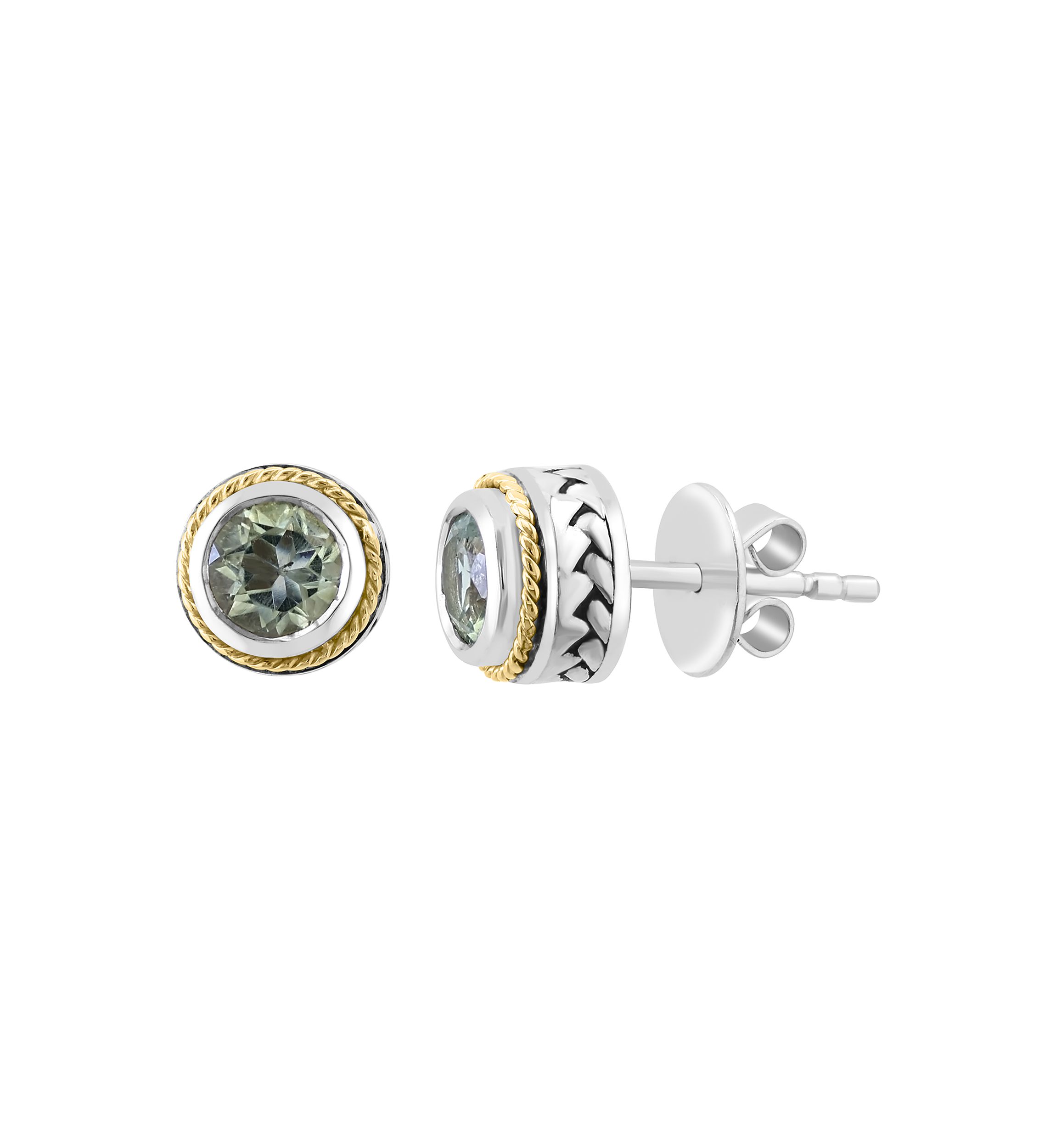 Sterling Silver/18K Yellow Gold Green Amethyst Earrings 