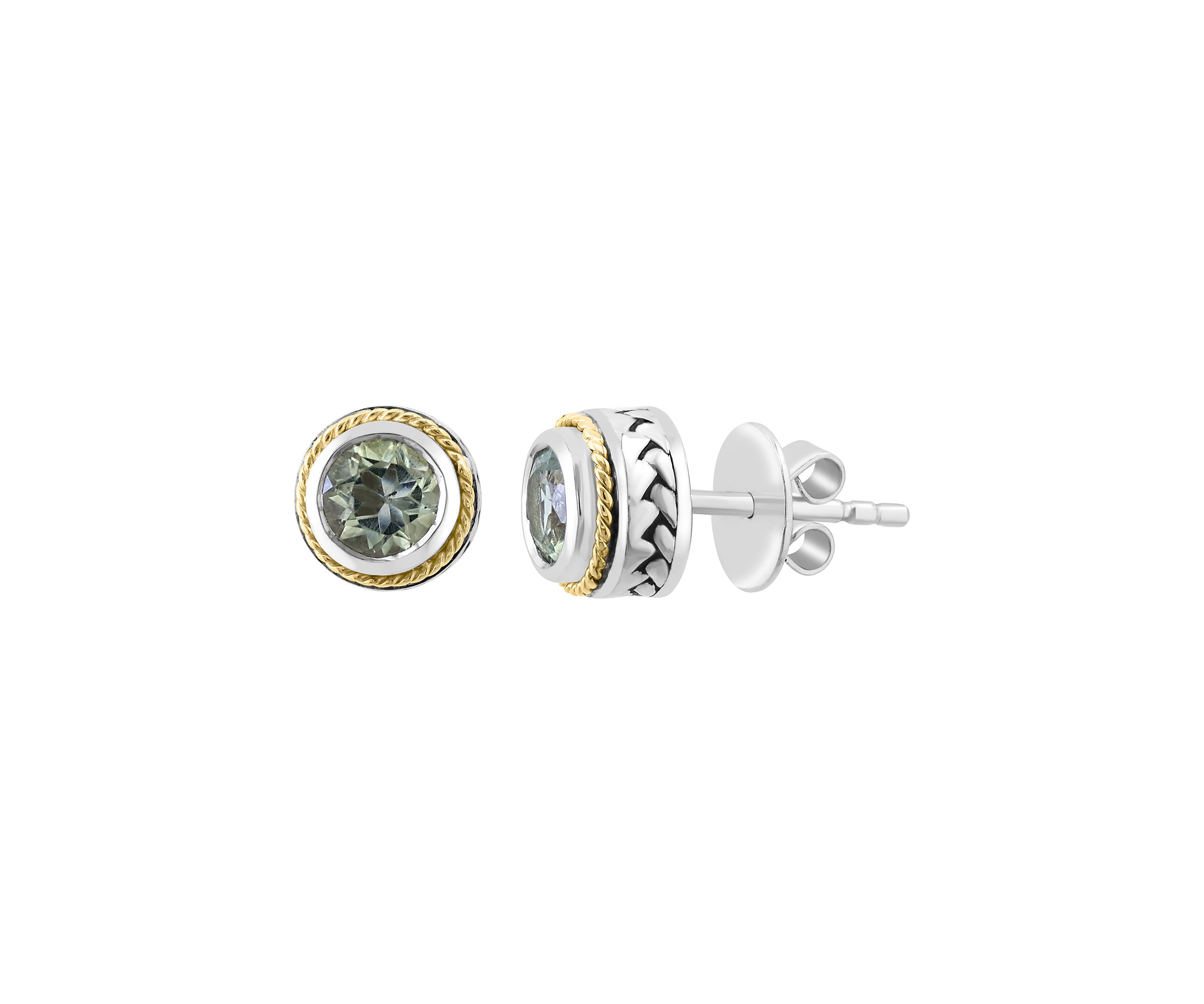 Sterling Silver/18K Yellow Gold Green Amethyst Earrings 