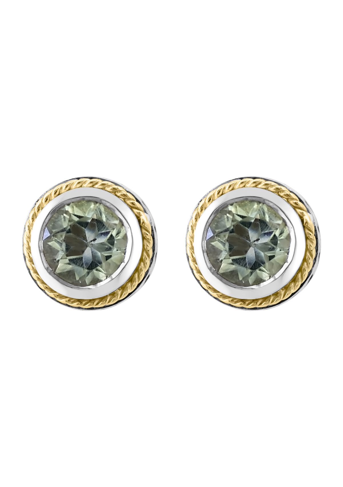 Sterling Silver/18K Yellow Gold Green Amethyst Earrings 