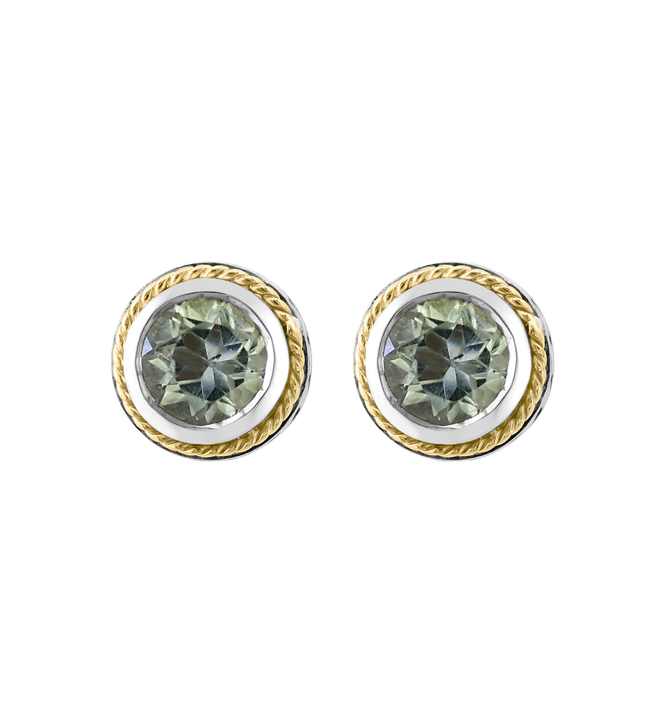 Sterling Silver/18K Yellow Gold Green Amethyst Earrings 
