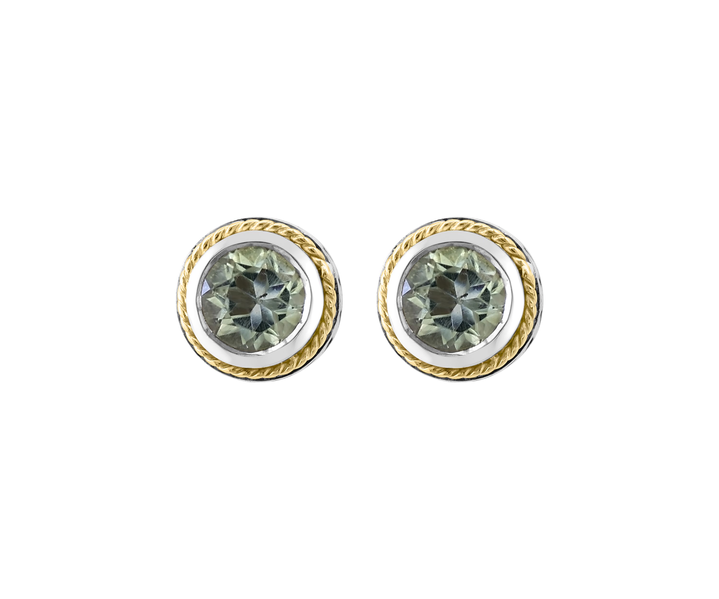 Sterling Silver/18K Yellow Gold Green Amethyst Earrings 