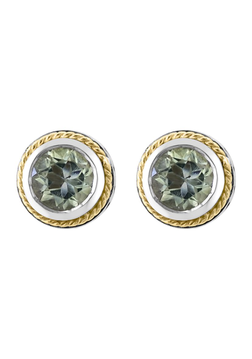 Sterling Silver/18K Yellow Gold Green Amethyst Earrings 