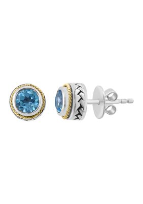 Effy Sterling Silver18K Yellow Gold Green Amethyst Earrings