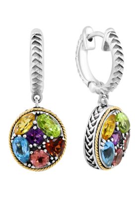 Effy Amethyst, Blue Topaz, Citrine, Garnet, Pink Tourmaline, Peridot Earrings in 18K Yellow Gold and Sterling Silver
