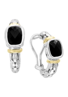 Effy Onyx Cable Hoop Earrings In 18K Yellow Gold And Sterling Silver
