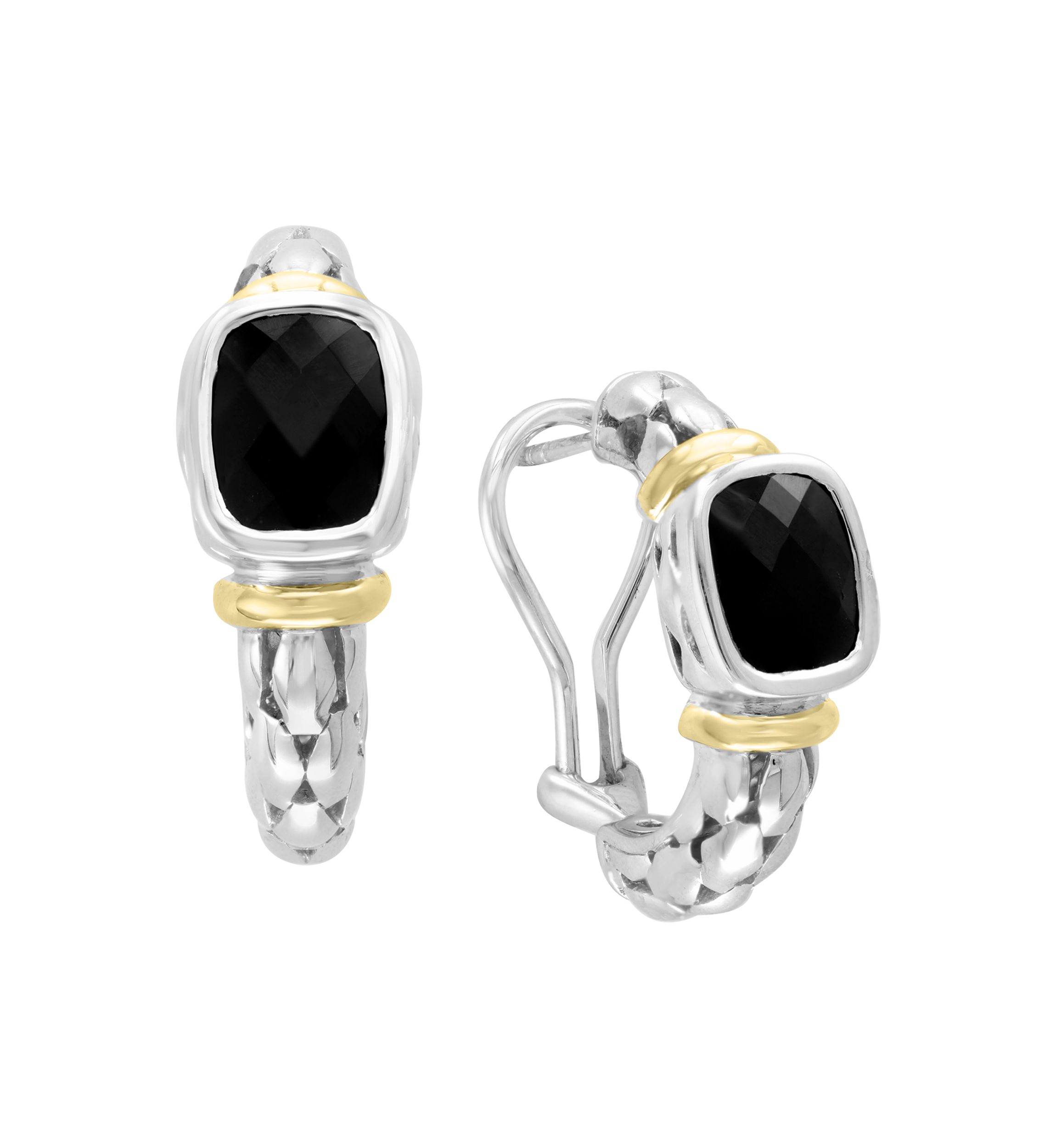 Onyx Cable Hoop Earrings in 18K Yellow Gold and Sterling Silver