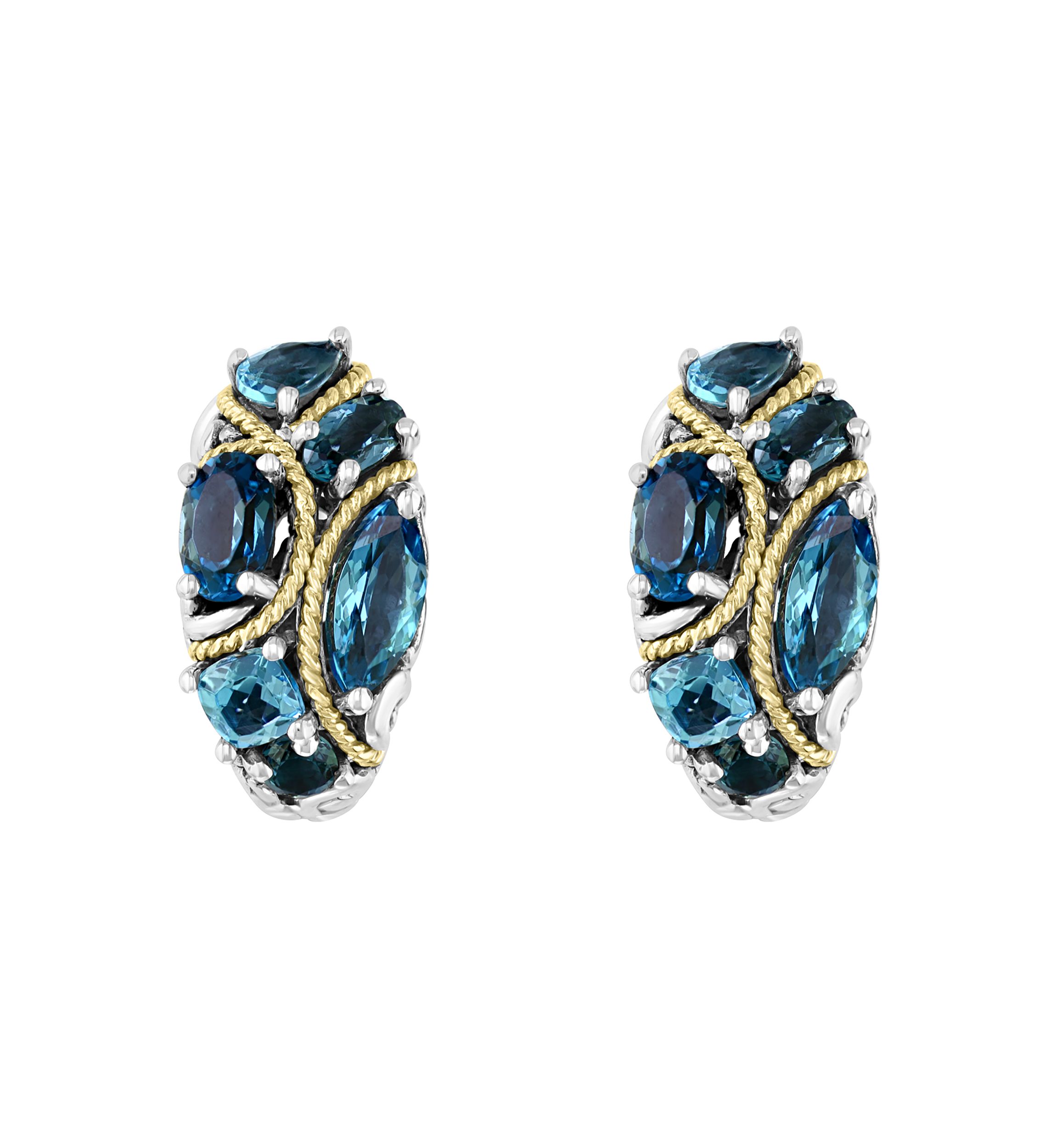 Sterling Silver/18K Yellow Gold Blue Topaz and London Blue Topaz Earrings