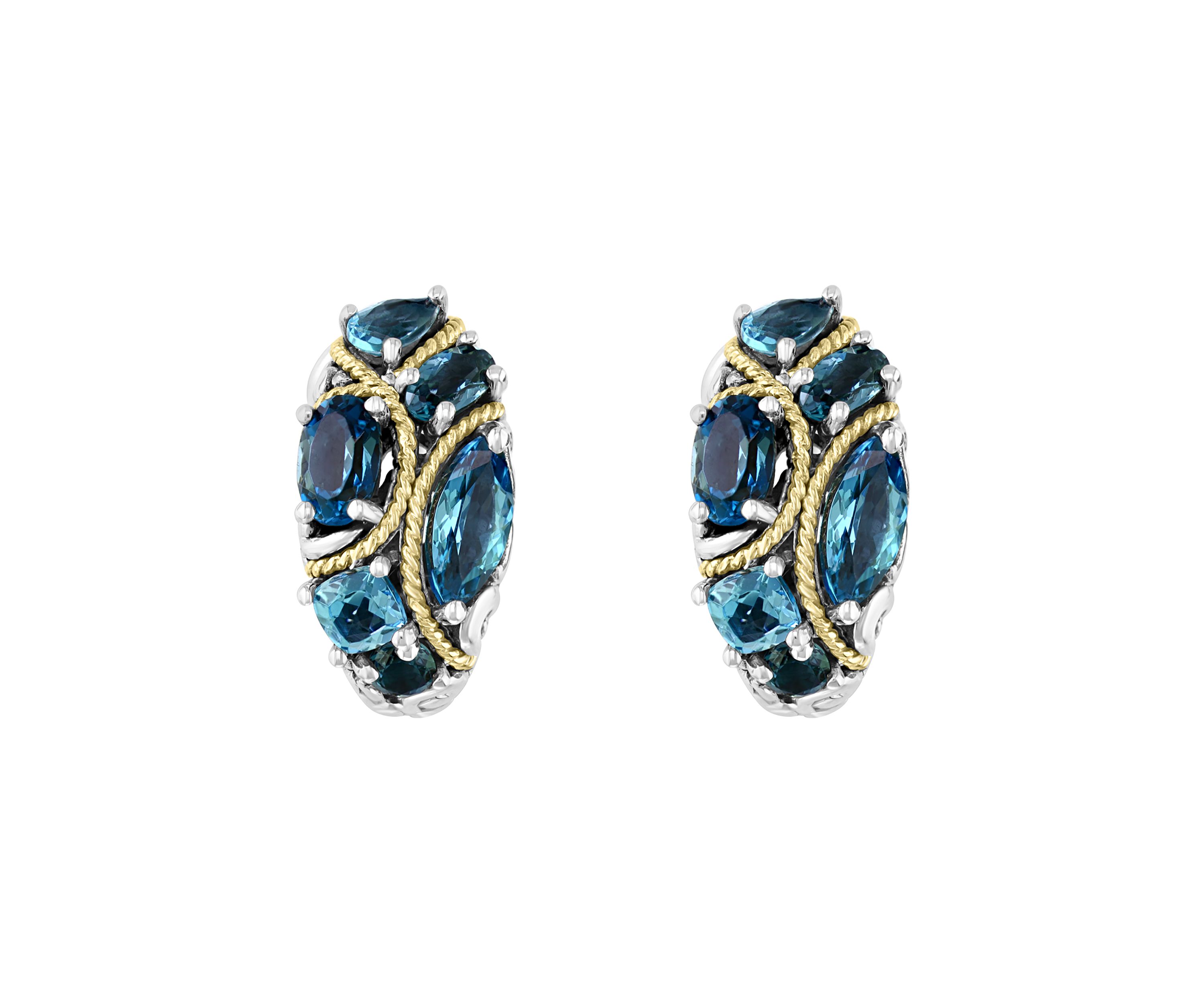 Sterling Silver/18K Yellow Gold Blue Topaz and London Blue Topaz Earrings