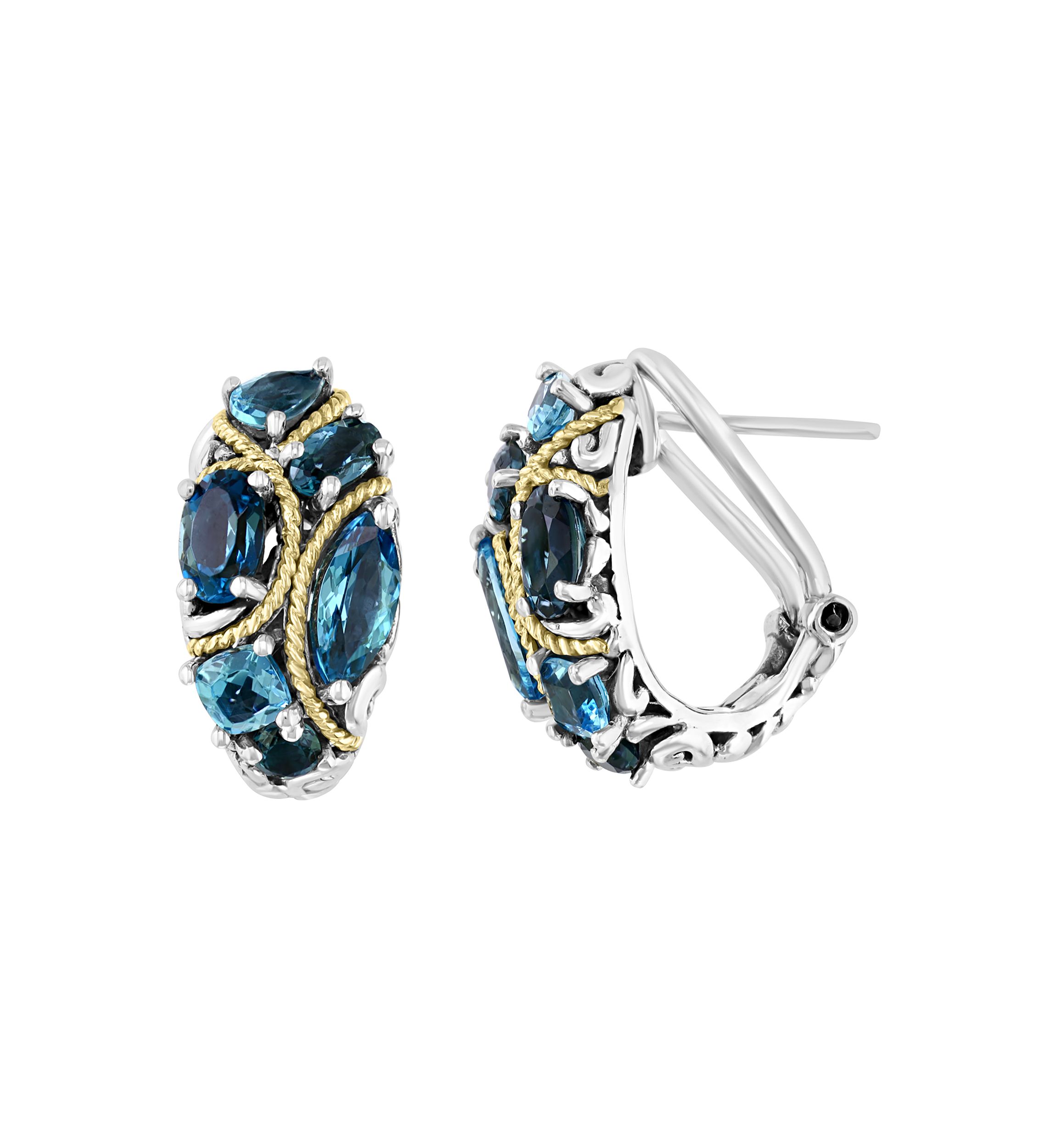 Sterling Silver/18K Yellow Gold Blue Topaz and London Blue Topaz Earrings