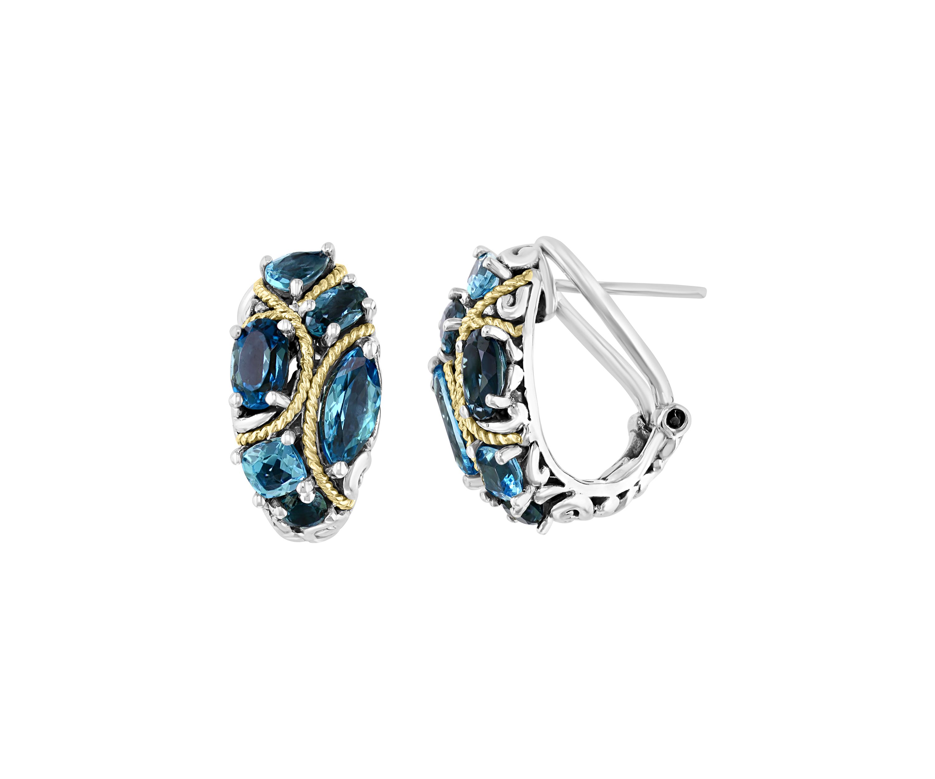 Sterling Silver/18K Yellow Gold Blue Topaz and London Blue Topaz Earrings