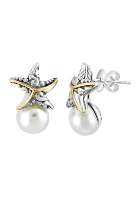 Effy Freshwater Pearl Starfish Earrings In 18K Yellow Gold Over Sterling Silver