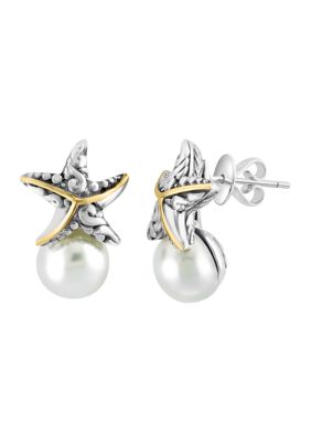 Effy Freshwater Pearl Starfish Earrings in 18K Yellow Gold Over Sterling Silver