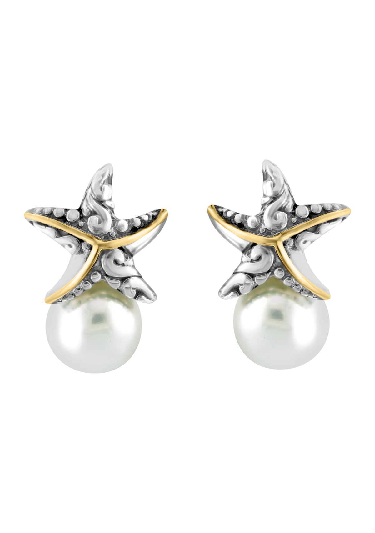 Freshwater Pearl Starfish Earrings in 18K Yellow Gold Over Sterling Silver