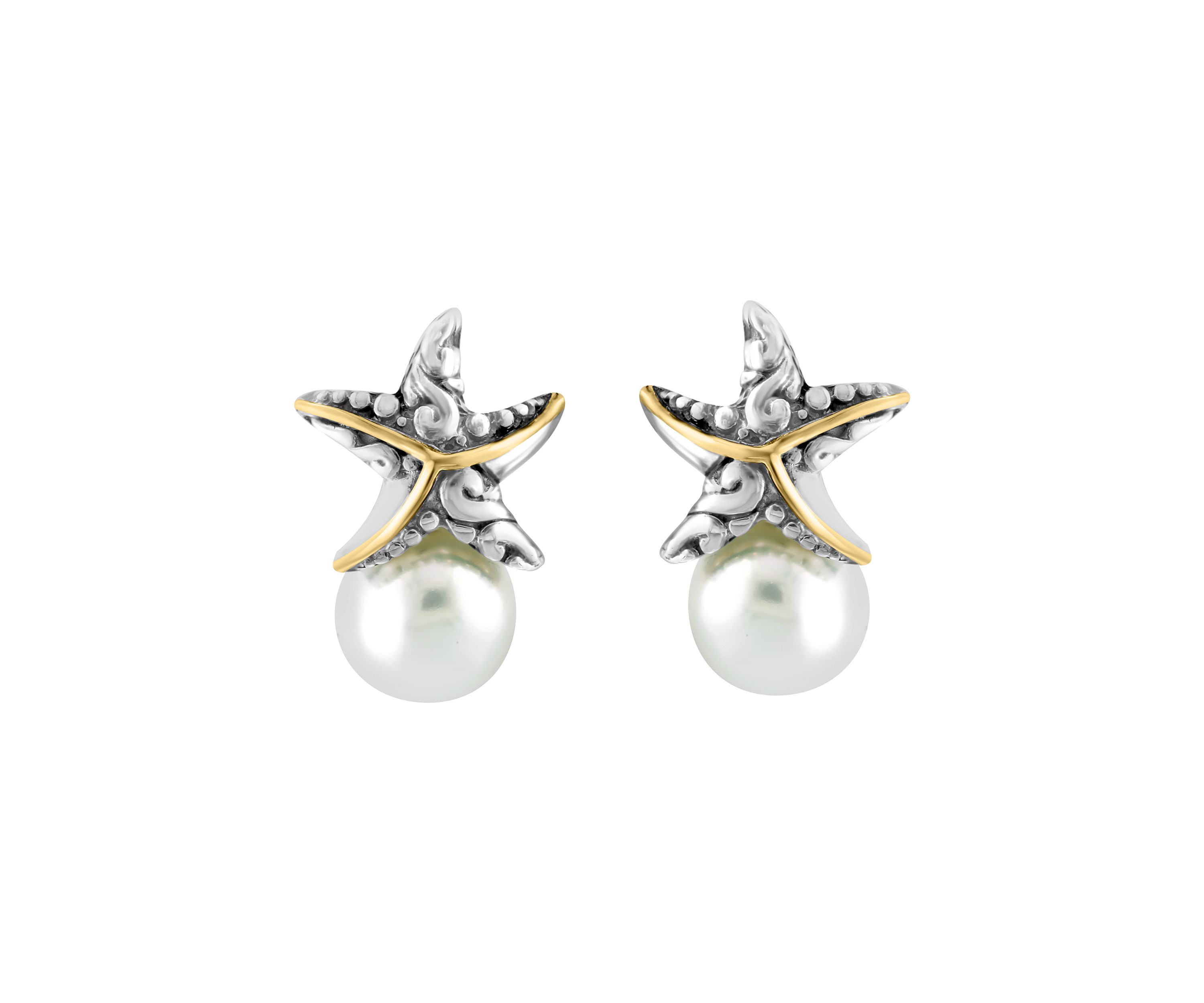 Freshwater Pearl Starfish Earrings in 18K Yellow Gold Over Sterling Silver