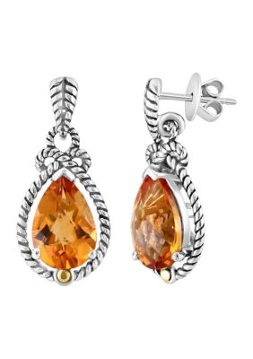 Effy Citrine Cable Drop Earrings In 925 Sterling Silver And 18K Yellow Gold