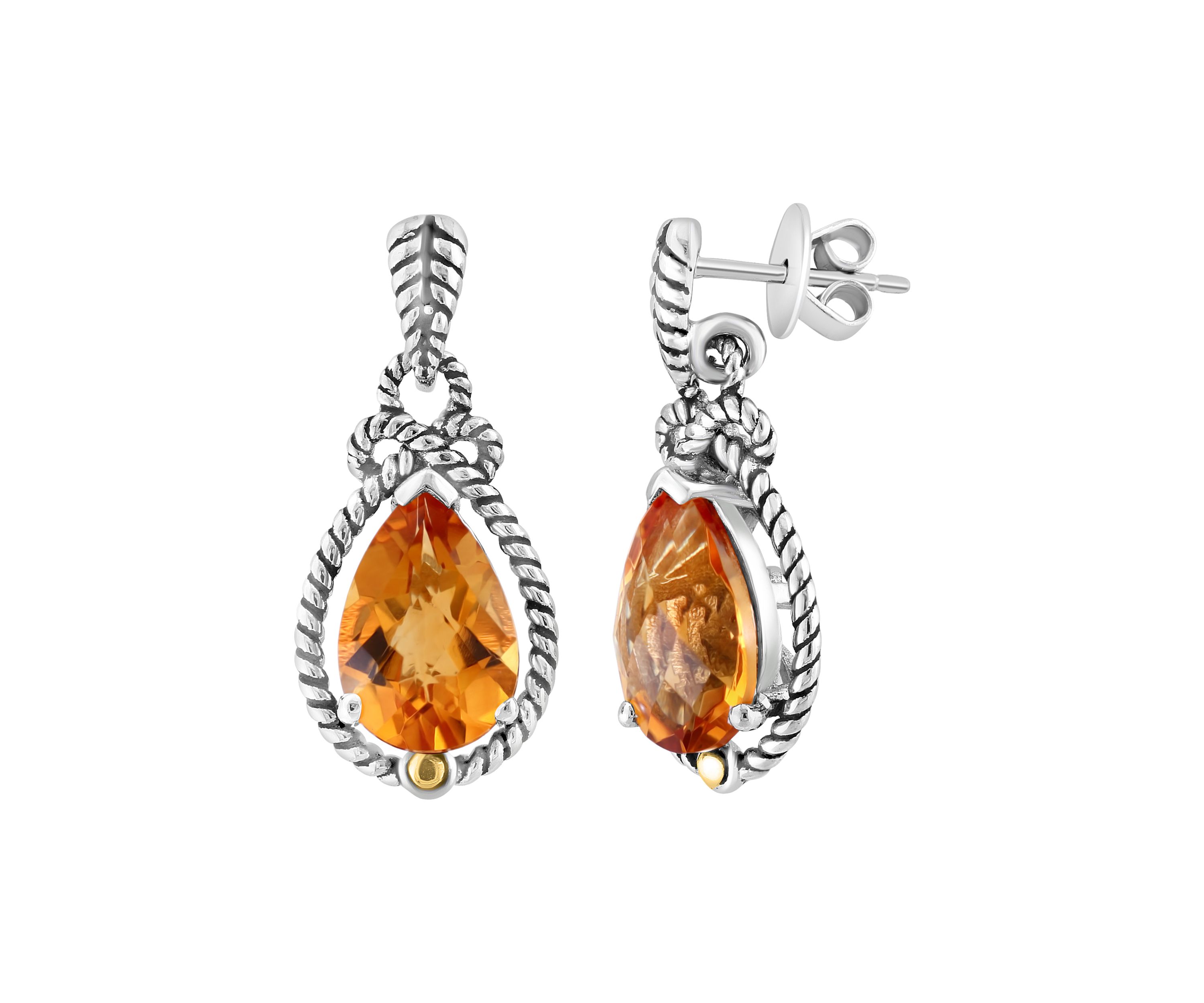 Citrine Cable Drop Earrings in 925 Sterling Silver and 18K Yellow Gold