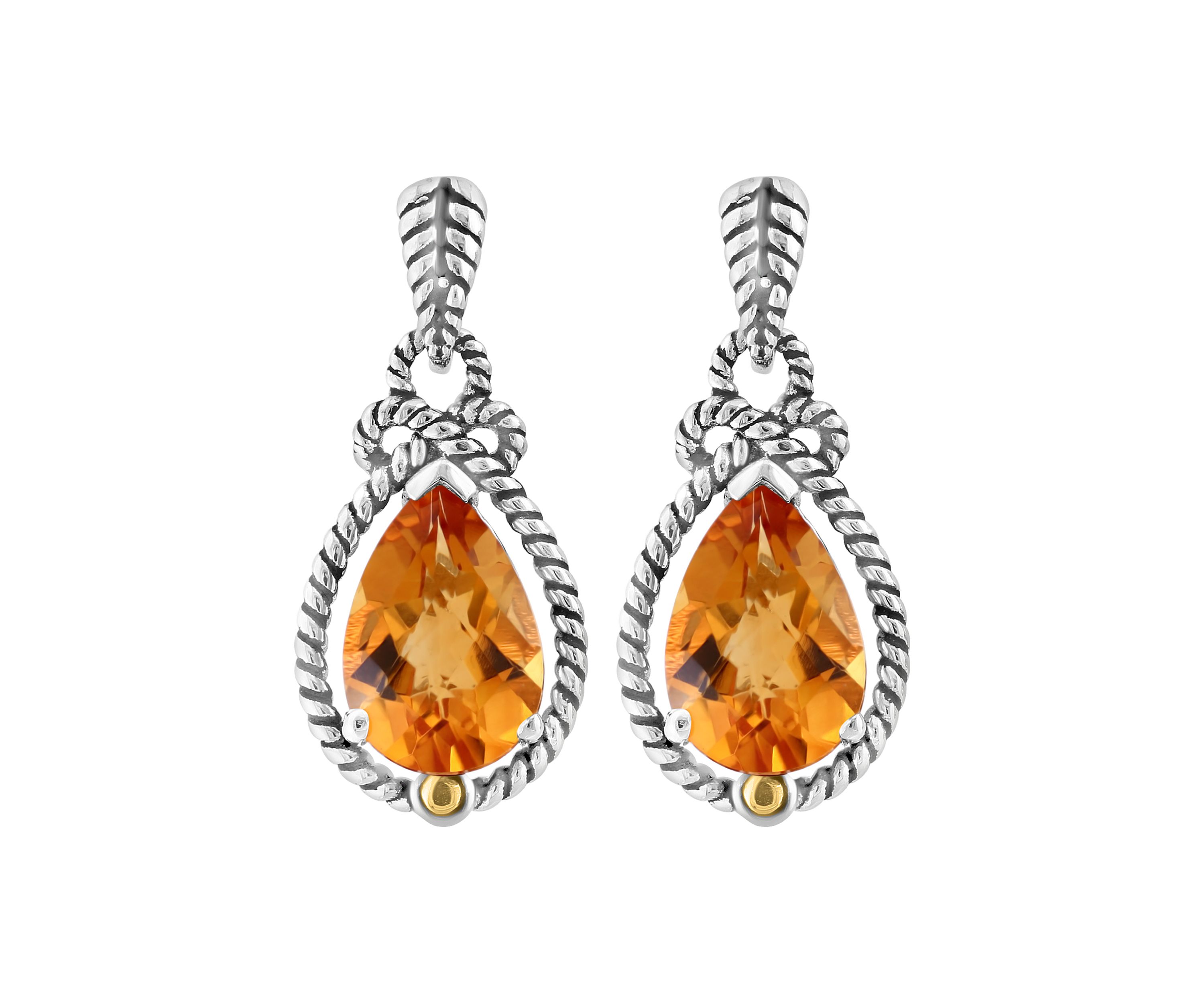 Citrine Cable Drop Earrings in 925 Sterling Silver and 18K Yellow Gold