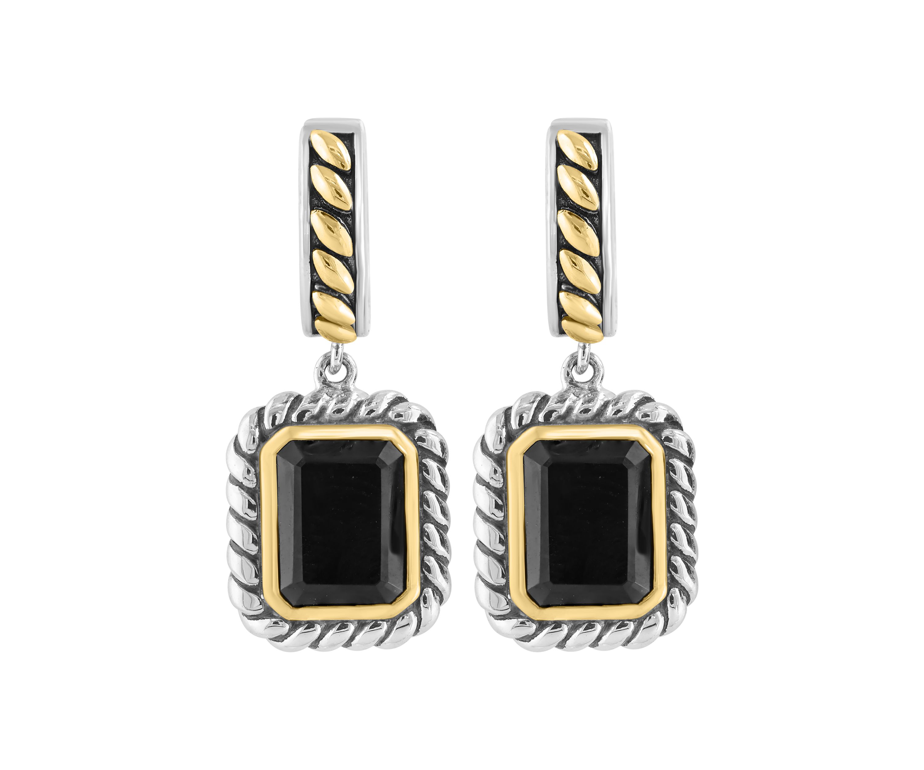 Onyx Drop Earrings in Sterling Silver and 18K Yellow Gold