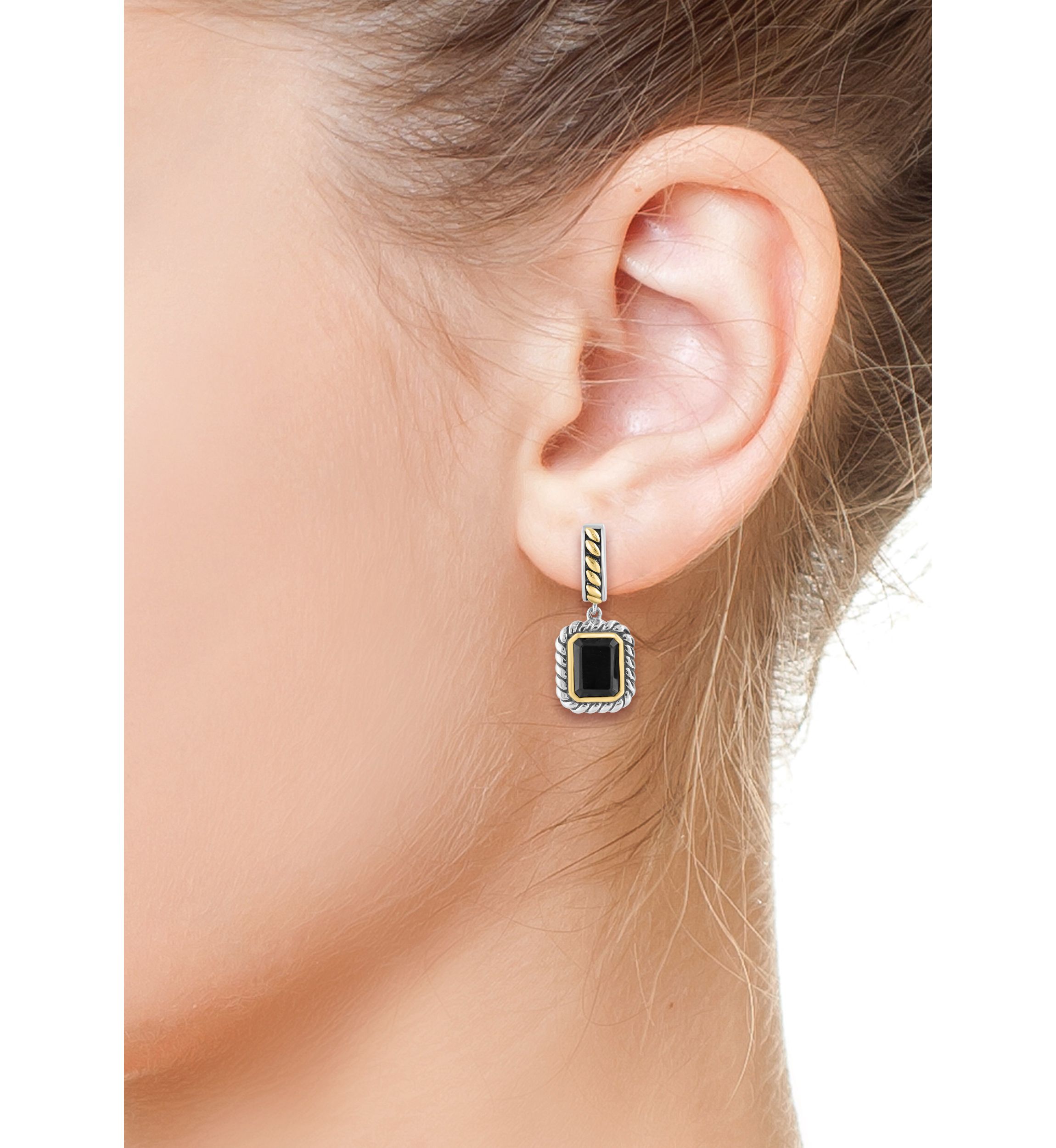 Onyx Drop Earrings in Sterling Silver and 18K Yellow Gold