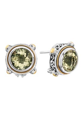 Effy Sterling Silver18K Yellow Gold Green Amethyst Earrings