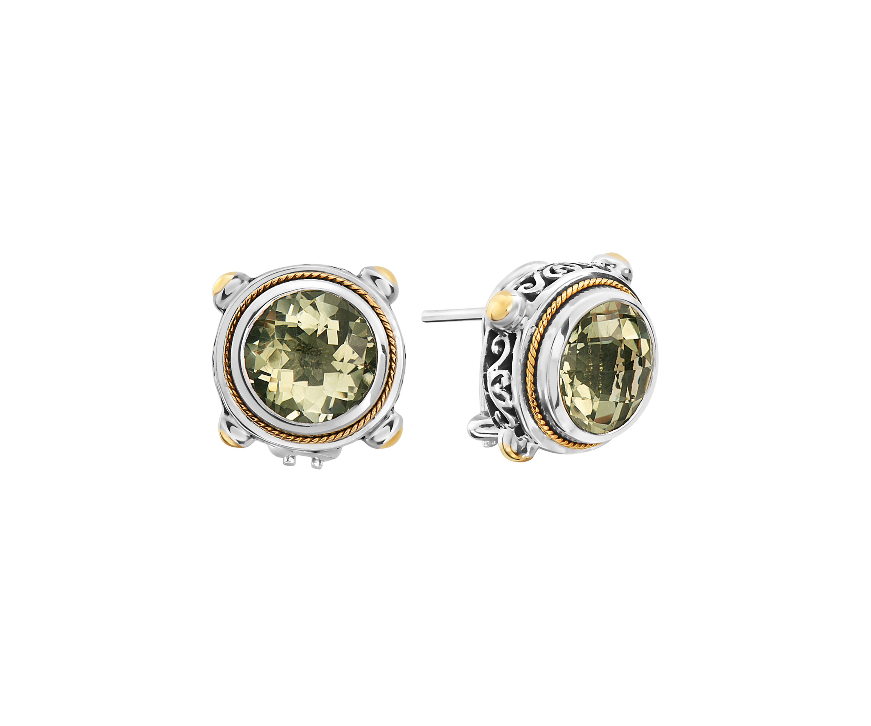 Sterling Silver/18K Yellow Gold Green Amethyst Earrings 