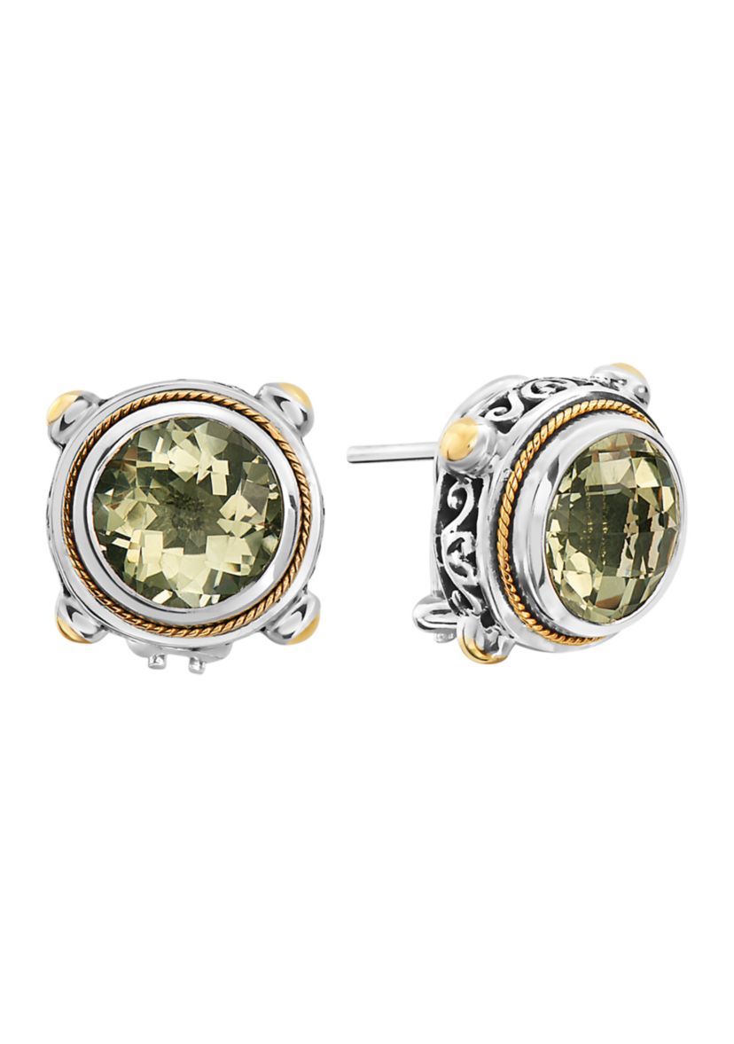 Sterling Silver/18K Yellow Gold Green Amethyst Earrings 
